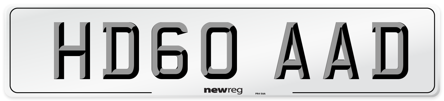 HD60 AAD Number Plate from New Reg